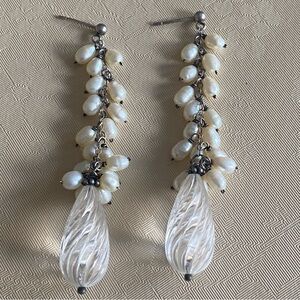 Sterling Silver Pearl and Crystal Drop Earrings